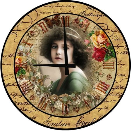 Wood Wall Clock 12 Inch Vintage French Décor Roman Numeral Round Small Battery Operated Wall Art