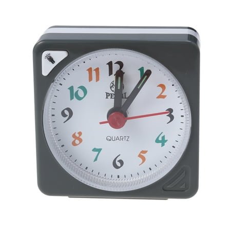 WORGEOUS Mini Clock Square Plastic Quartz Alarm Clock Portable Lightweight Clock (Grey)