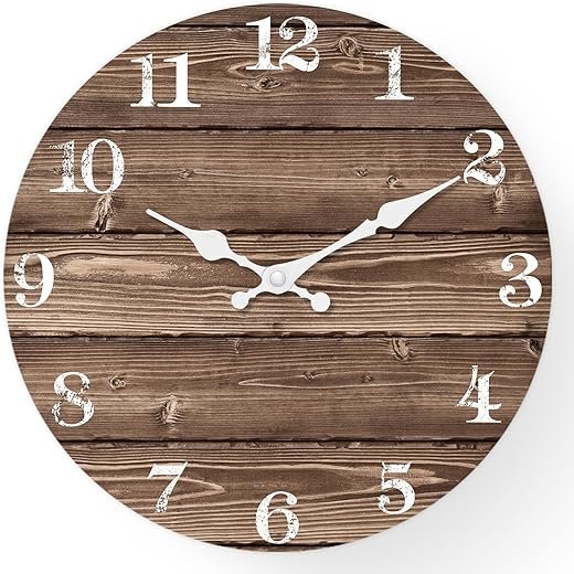 XFM Brown Wooden Wall Clock 10 Inch Silent Wall Clocks Battery Operated Decorative Farmhouse Small Rustic Wall Clock for Kitchen Living Room Office