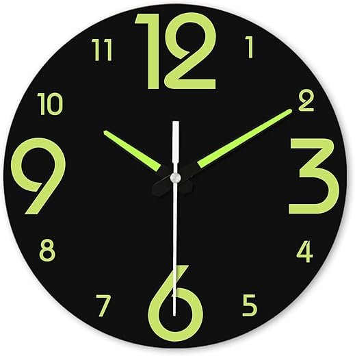 XFM Glow in The Dark Clock 12 Inch Modern Silent Non Ticking Luminous Wall Clocks Battery Operated Night Light Wooden Wall Clock for Living Room Kitchen Bedroom