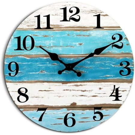 Yapicoco Beach Blue Themed Wall Clocks, Battery Operated, Silent, Non-Ticking Pointer Display Time, Vintage Nautical Coastal Wall Clocks for Walls, Living Room, Office, Bedroom Decor Clock (10)