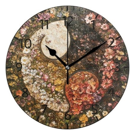 YAZAOO Decorative Wall Clock Size：25cm Harmony in Nature Design Pattern Clock