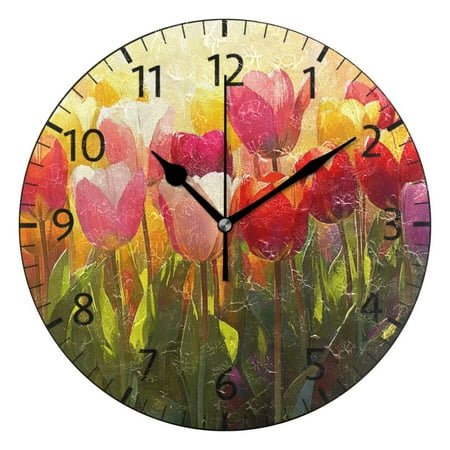 YAZAOO Decorative Wall Clock Size:25cm Radiant Tulip Glow Design Pattern Clock