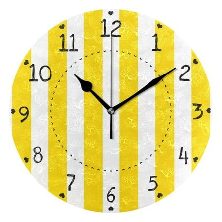 Yellow-white Broad Stripes Round Wall Clock Silent Analog Battery Operated Black Pointer Home Decor 9.84 Diameter