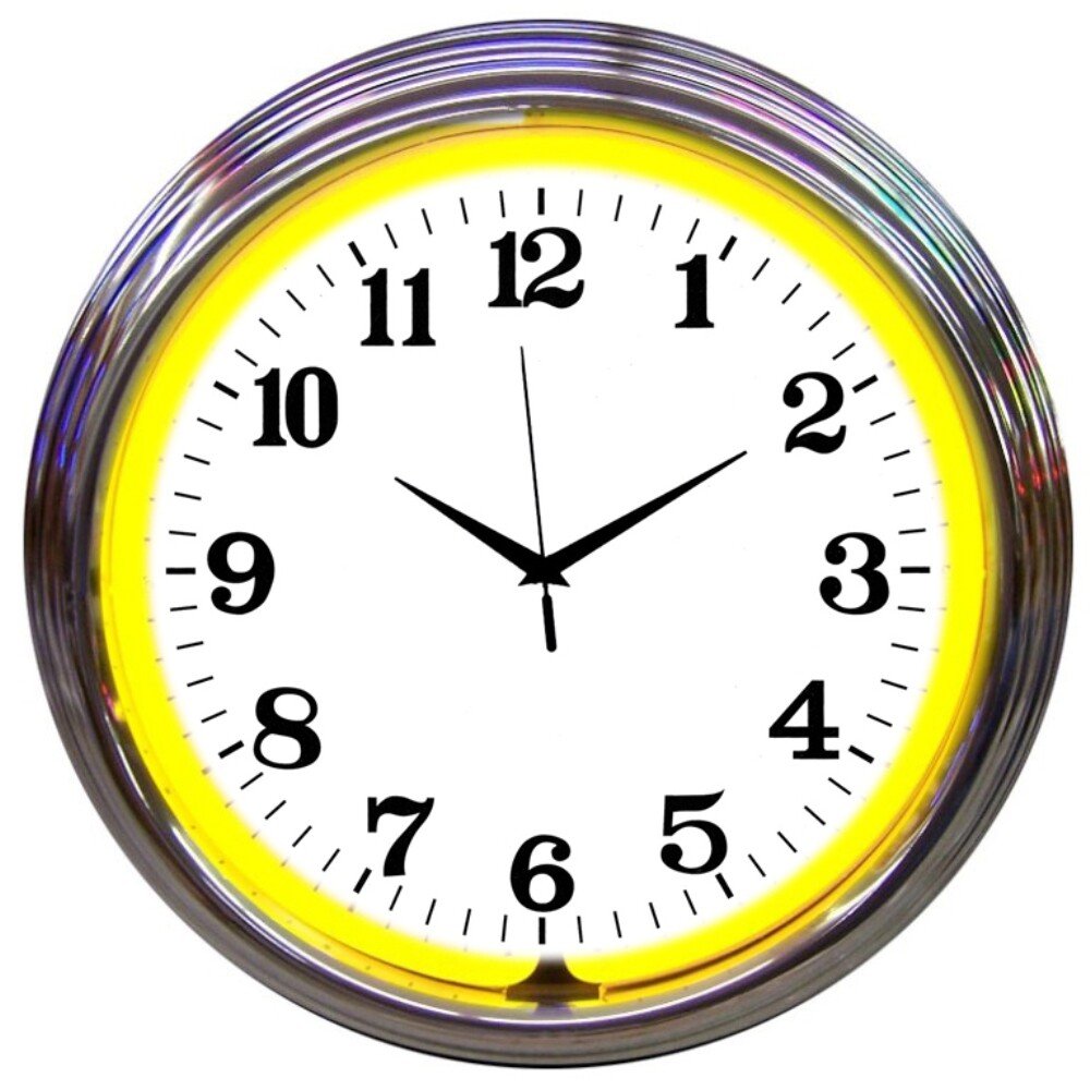 Yellow Neon clock sign 15" new wall lamp light Neonetics Hand blown glass