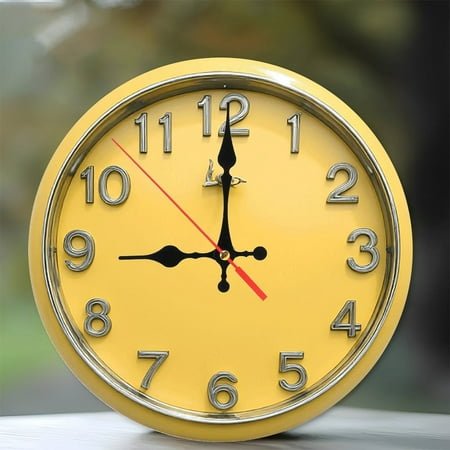 Yellow Round Wall Clock Modern Home Decor 10-Inch Silent Wooden Wall Clock, Battery Operated (AA Batteries Not Included), Artistic Home Decor