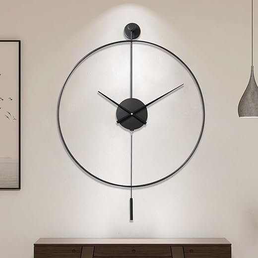 YISITEONE Classical Large Decorative Wall Clock with Pendulum, Modern Non-Ticking Silent Metal Wall Clocks for Living Room, Bedroom, Study, Office,20‘’