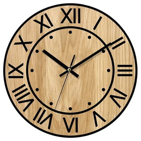 YLLSF 30CM Round Wooden Silent Wall Clock Wood Grain Retro with Digital Decoration D