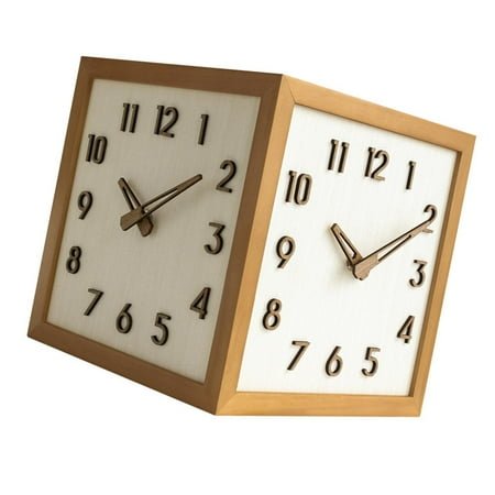 YWMJZEU 23x23cm Double Sided Corner Wall Clock Solid Wood Punch-Free Silent Movement for Brown Frame
