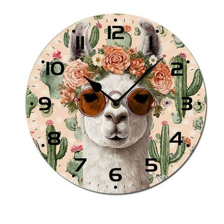 ZXCXRQFa Alpaca Cartoon Animal Farmhouse Wall Clocks Battery Operated 10 Inch Silent Non-Ticking Quiet Desk Clock Decor for Living Room Home Office School Kitchen