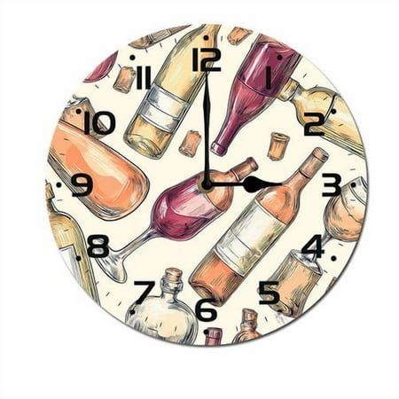 ZXCXRQFa Grapes Wine Glass Bottle Silent Non Ticking Battery Operated Clock Vintage Round Clocks or Garage Basement Restaurant Workshop Wall Art 10inch
