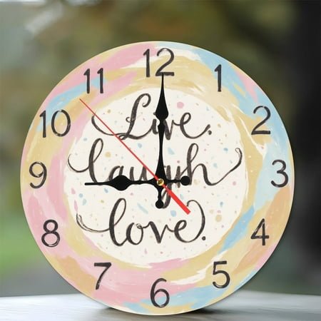 10-Inch Silent Wooden Wall Clock, Live Laugh Love Wall Clock Home Decor Gift Silent Non-Ticking Clock, Battery Operated (AA Batteries Not Included), Artistic Home Decor