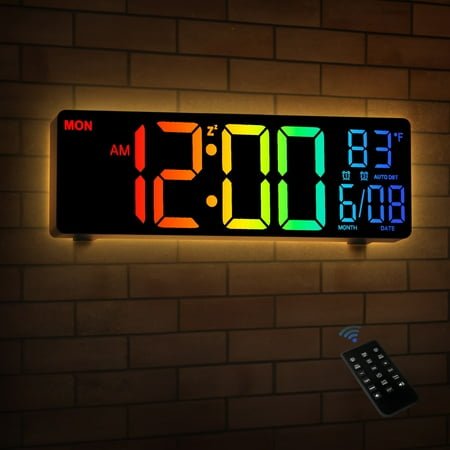 10.5 Large LED Digital Wall Clock | Remote , Dual Alarm, 8 RGB Colors | Auto DST/Temp, Night Mode, Auto Brightness | Modern Square Design for Home/Office, Ideal Gift