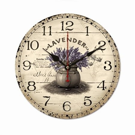 10 Inch 2D Vintage French Country Romantic Shabby Chic Large Numerals Horologe Wood Wall Clock ， Silent for Home Decor (AA Battery Not Included)