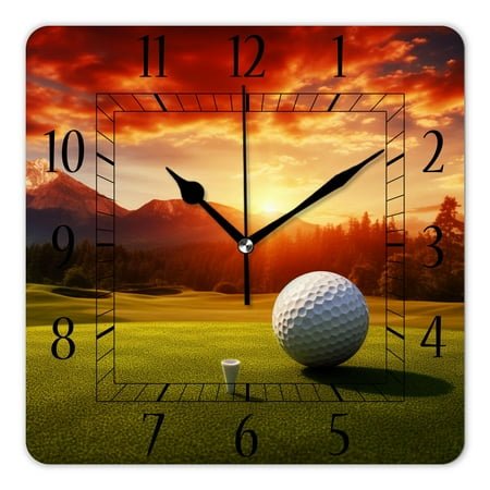 10 Inch Wall Clock Battery Operated Silent Clock Decorative for Office, Kitchen, Outdoor, Living Room，Golf Ball Sport Sunset Sky Multicolor