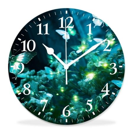 10 Inch Wall Clock Battery Operated Silent Clock Decorative for Office, Kitchen, Outdoor, Living RoomSparkling Fairy Butterfly with Daisy Flower in forest Lovely