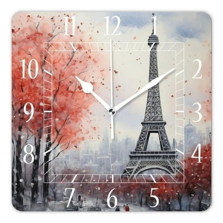 10 Inch Wall Clock Battery Operated Silent Clock Decorative for Office, Kitchen, Outdoor, Living Room，Paris Eiffel Tower Couple Lovers Colorful