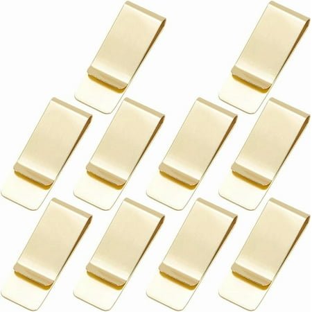 10Pcs Golden Money Clip Stainless Steel Cash Holder Rectangle Slim Metal Credit Business Card Wallet Clips Bulk Minimalist Front Pocket Office Desk Small Organizers for Men Women Friend Gifts Gold