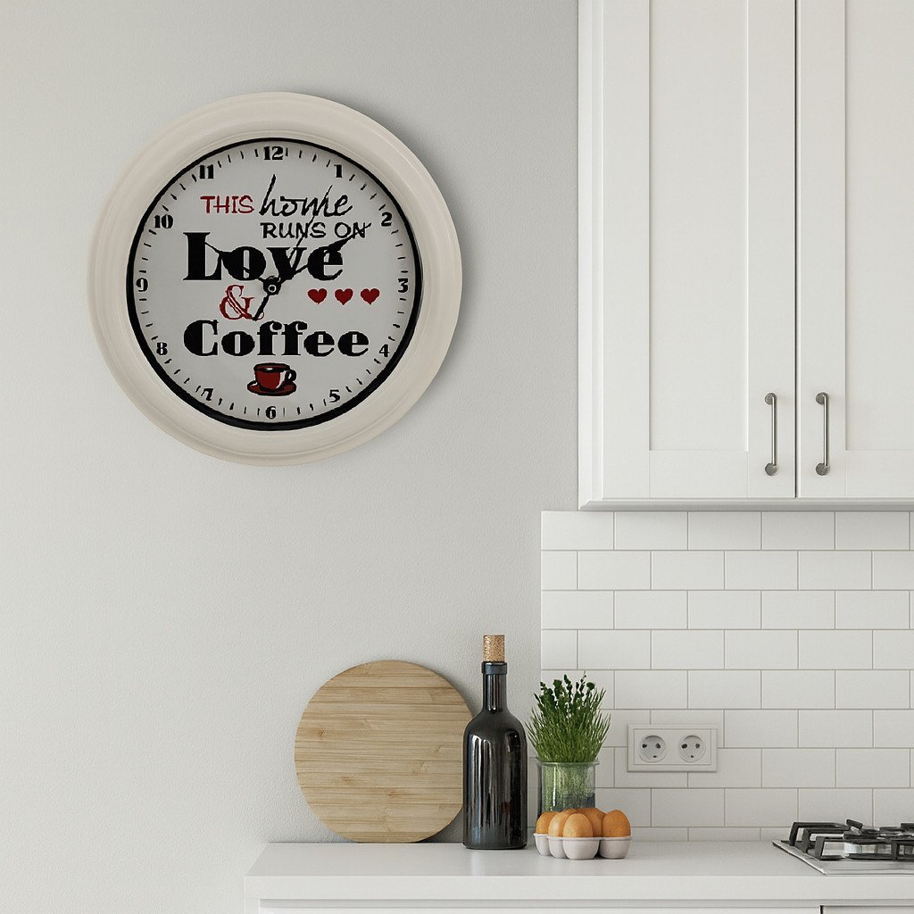 11" Round Wall Clock Quartz Movement Coffee Theme Ivory Plastic
