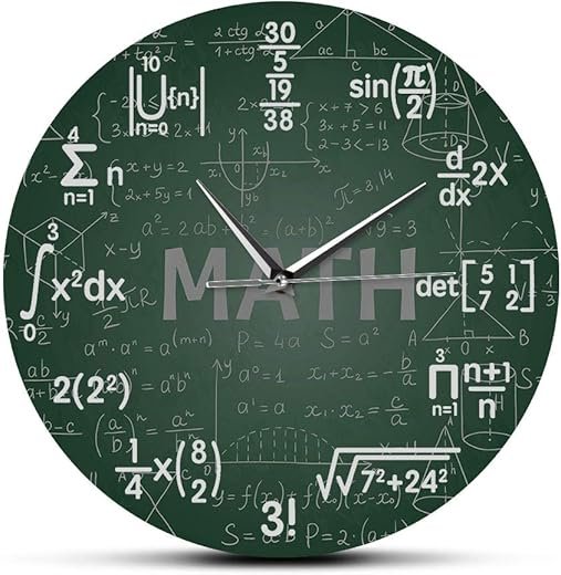 12 Inch Green Math Wall Clock, Novelty Unique Maths Equation Wall Clock, Each Hour Marked by a Simple Math Equation for Classroom Office Back to School Gifts for Teacher Engineer Math Geek