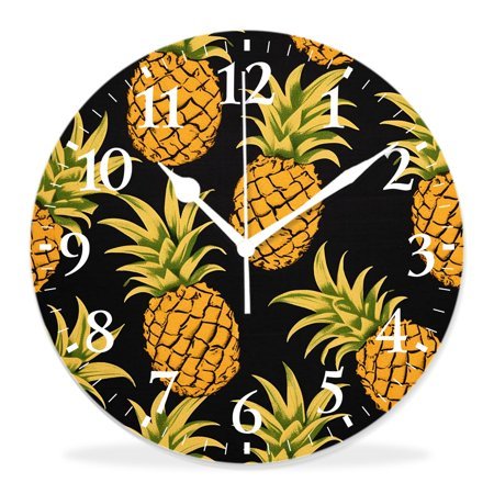 12 Inch Wall Clock Battery Operated Silent Clock Decorative for Office, Kitchen, Outdoor, Living Room，Fruits Gold Pineapples Black Style