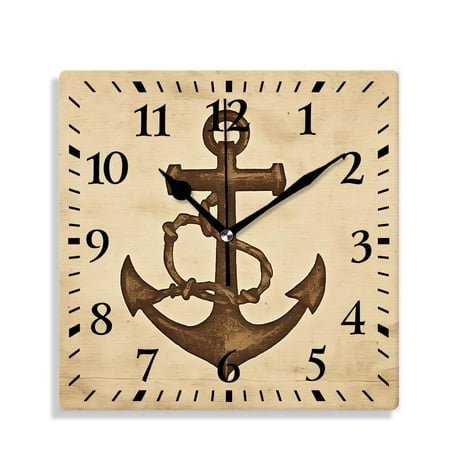 12 Inch Wall Clock Battery Operated Silent Clock Decorative for Office, Kitchen, Outdoor, Living Room，Illustration of Nautical Board and on Stained Background Navy Summer Painting