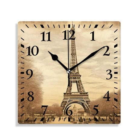 12 Inch Wall Clock Battery Operated Silent Clock Decorative for Office, Kitchen, Outdoor, Living Room,Eiffel Tower Retro Paris Creative