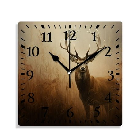 12 Inch Wall Clock Battery Operated Silent Clock Decorative for Office, Kitchen, Outdoor, Living Room，Whitetail Deer Fawn in Wilderness Countryside Beautiful Art