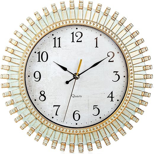 12 Retro Wall Clock, Silent Non-Ticking Round Clock, Aqua Battery Operated Quartz Clock, Plastic Vintage Clocks for Living Room Bedroom Kitchen Home Office Classroom School Decor