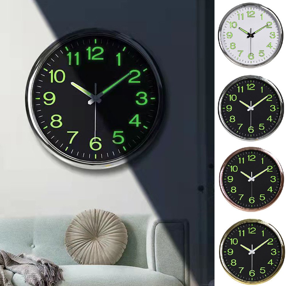 12'' Wall Clock Large Quartz Silent Luminous Glow In the Dark Indoor Home Office