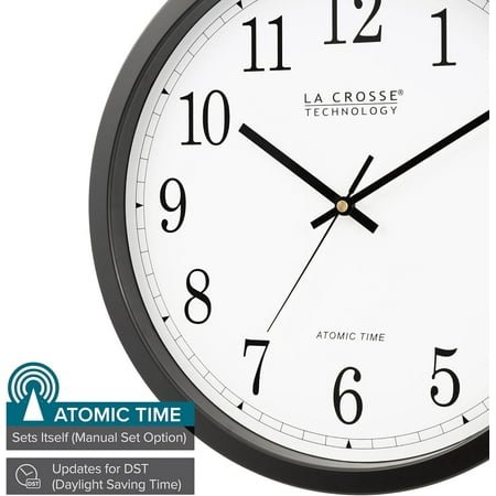 14-Inch Classic Black Wall Clock with Radio Controlled & Daylight Saving