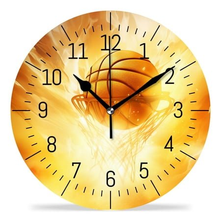 14 Inch Wall Clock Battery Operated Silent Clock Decorative for Office, Kitchen, Outdoor, Living Room，Basketball Abstract Sport Design