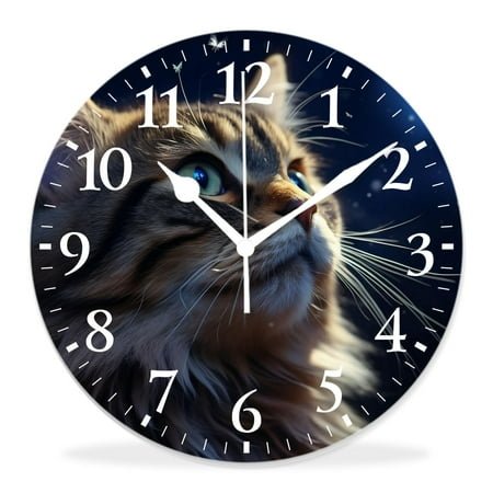 14 Inch Wall Clock Battery Operated Silent Clock Decorative for Office, Kitchen, Outdoor, Living Room，Portrait of Cat Butterflies Lovely Drawing