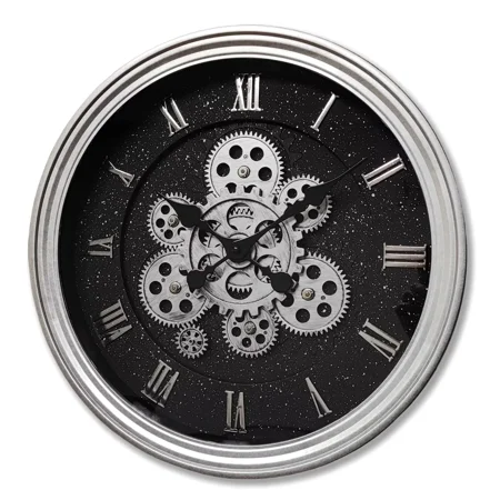 15.2 Inch Industrial Decorative Large Clock, Real Gears Moving Wall Clocks (Silver)