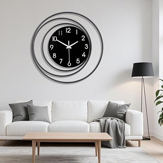 16inch Decorative Wall Clock, Silent Non-Ticking Quality Quartz Battery Operated, Large Wall Clock for Living Room Kitchen Home Bathroom Bedroom Wall Decor, Black