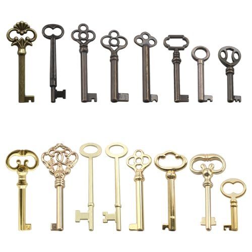 16 Pcs Skeleton Key Set,Key Replacement,Skeleton Keys for Antique Furniture,Grandfather Clock,Vintage Clocks,Antique Cabinets,Old Cabinets,Chinese Cabinets,Old Doors