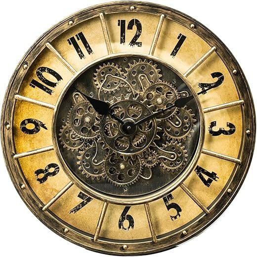 18 Inch Large Gear Clock with Realistic Moving Gears Industrial-Style Steampunk Wall Decor Clock Ideal for Living Rooms, Home Offices, Factories, Bedrooms, Warehouses, and Cabins (Gold Black, 18 inch)