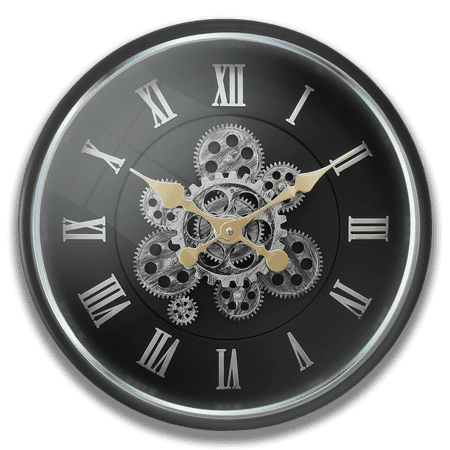 18 Inch Large Moving Gears Wall Clock Decorative Wall Clock with Big Arab Numerals, Retro Wood Wall Clock for Living Room,Office and Kitchen,Colorful Quality Quartz Quiet Round Wall Clock