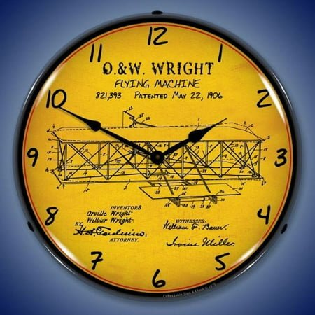 1906 Wright Flyer Patent Wall Clock, Lighted