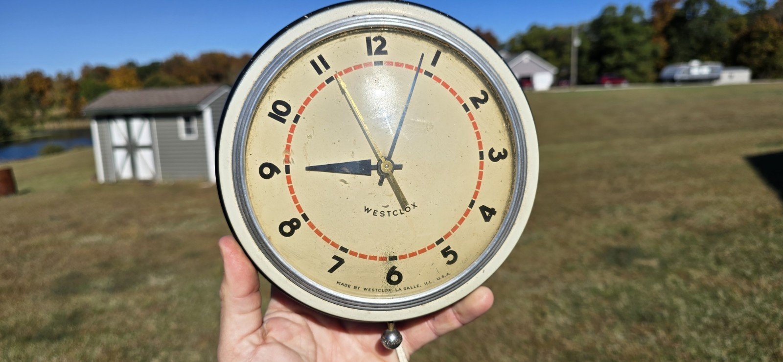 1930s Westclox Manor Ivory And Black Wall Clock Model S4-A 7.25" Metal & Glass