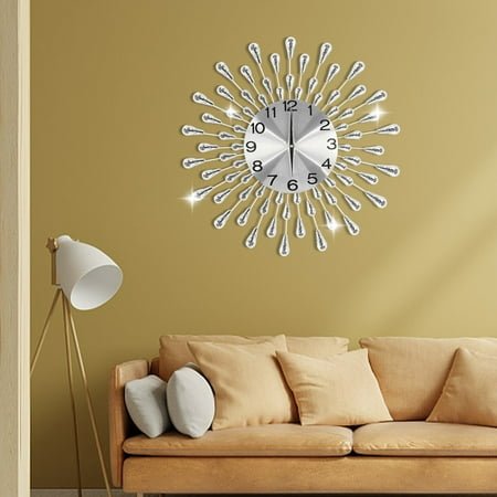19.7 Inch Crystal Large Modern Metal Starburst Decor, Bling Crystal Wall Clock for the Living Room, Hallway, Office, Study, Bedroom