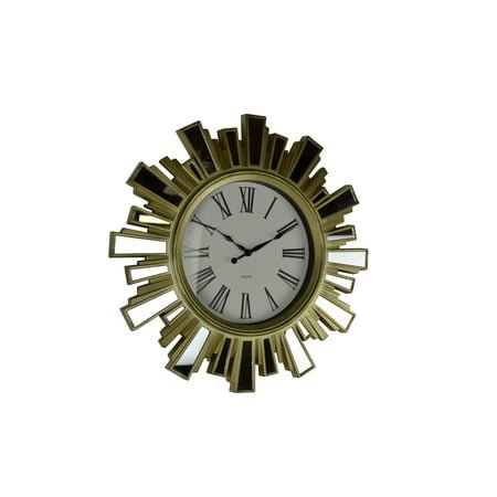 19 Inch Gold and Mirror Starburst Wall Clock