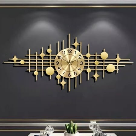 1 piece metal European silent wall clock star creative wall decoration free punching 95cm large clock light luxury living room dining room bedroom study hotel decoration clock, the first choice for h