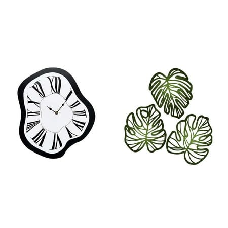 1 Piece Wall Clock Jungle Decor Palm Leaves Plaque Acrylic Distorted Style for Office Bedroom Bathroom