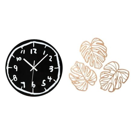 1 Piece Wall Clock Palm Leaves Plaque Silent Acrylic Wooden Minimalist Art for Living Room Dining Office