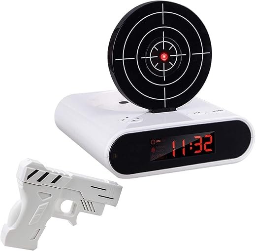 1 Set White Target Shooting Alarm Clock Recordable Gadget Desktop Digital Bedside Clock