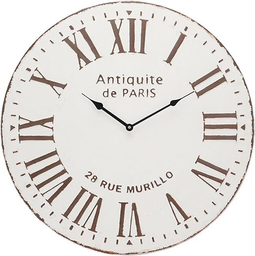 22 inch Wall Clock - Decorative Round Metal Clock for Living Room Decor, Battery Operated Silent Nonticking Quartz Analog Clock with Roman Numberals, Antiquite de Paris Face, French Style