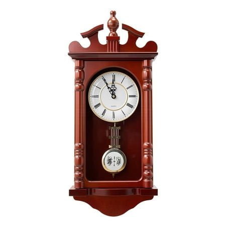 23.2-Inch retro grandfather wall clock with pendulum-quartz movement, silent non-ticking Roman numerals for living room decor