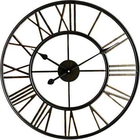 23.5” for Wall Indoor/Outdoor Timepiece Metal Roman Numeral Clock & Decorative Battery-Operated Brush Silent – Garden Round Bronze Home