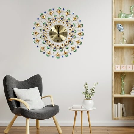 23.6 inch Wall Clock Luxury Wall Watch Metal Design Non-Ticking Silent Art Digital Wall Clocks for Bedroom Office Home